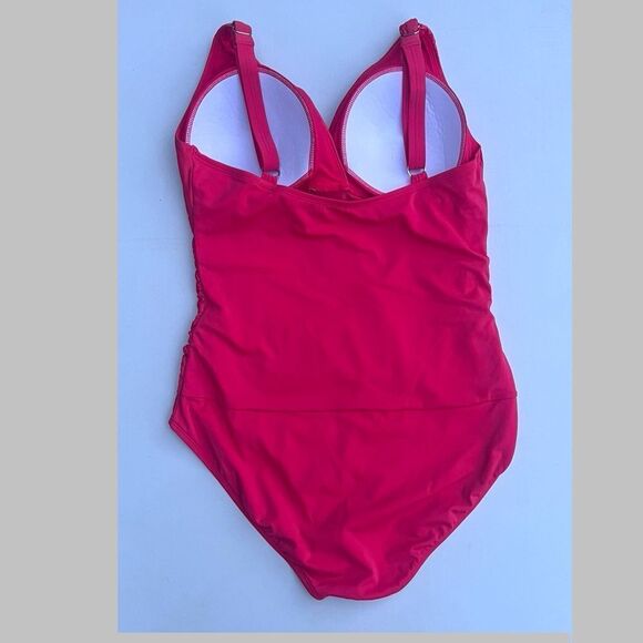 Jantzen woman's deep coral pink one piece swimsuit, ruched, size 14 - Picture 2 of 6
